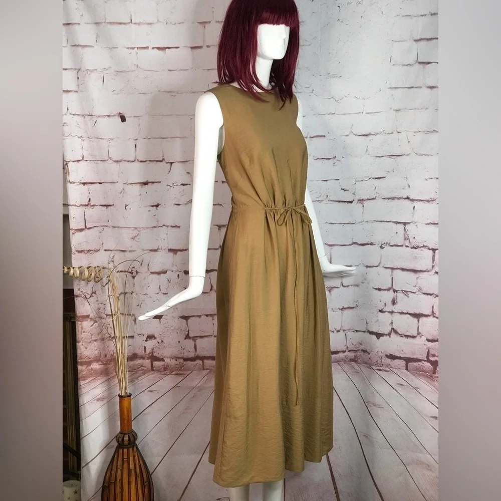 VINCE Cross-back Sleeveless Midi dress Caramel Brown M Size Medium New With Tags - Picture 1 of 16